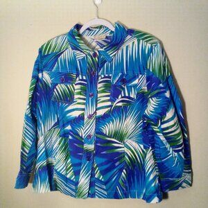 Company Collection Shirt PXL Petite XL Button Up Long Sleeve Tropical Blue Green